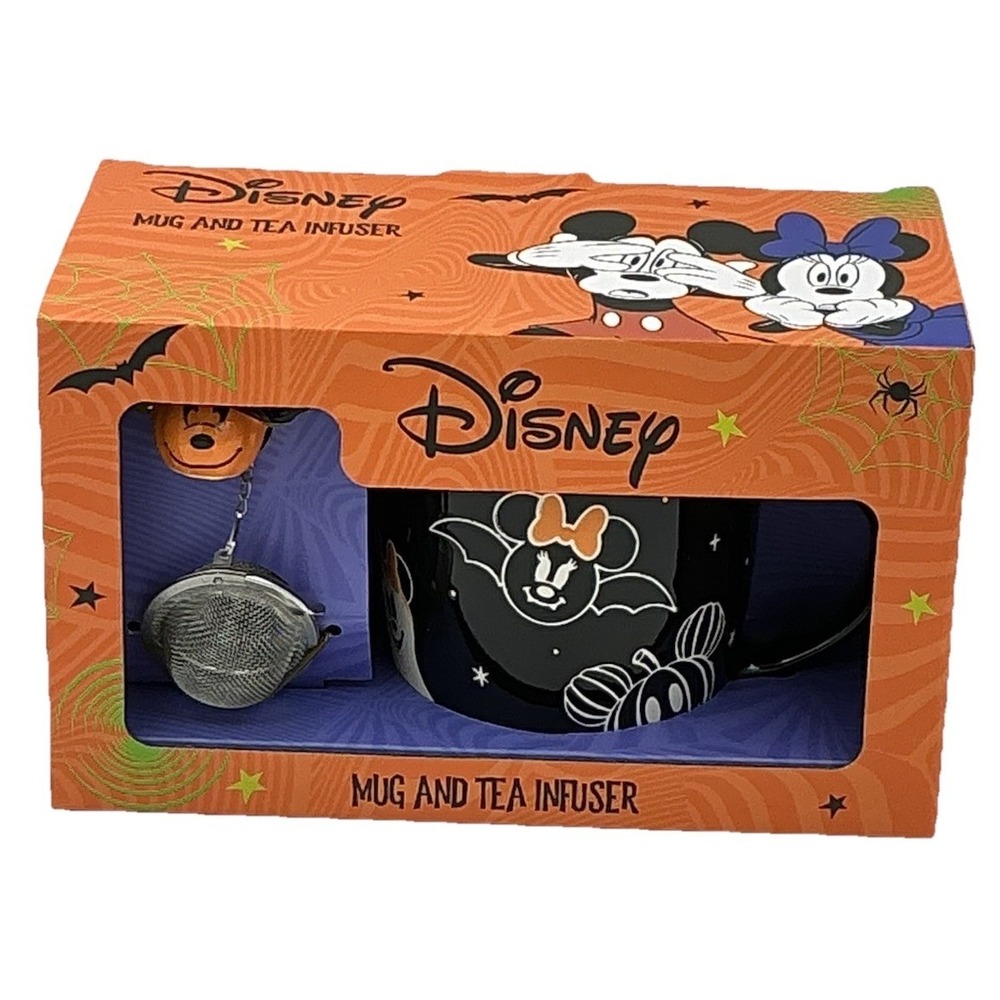 Disney Mug and Tea Infuser Mickey & Minnie Mouse Halloween Pumpkin 2 Piece Set